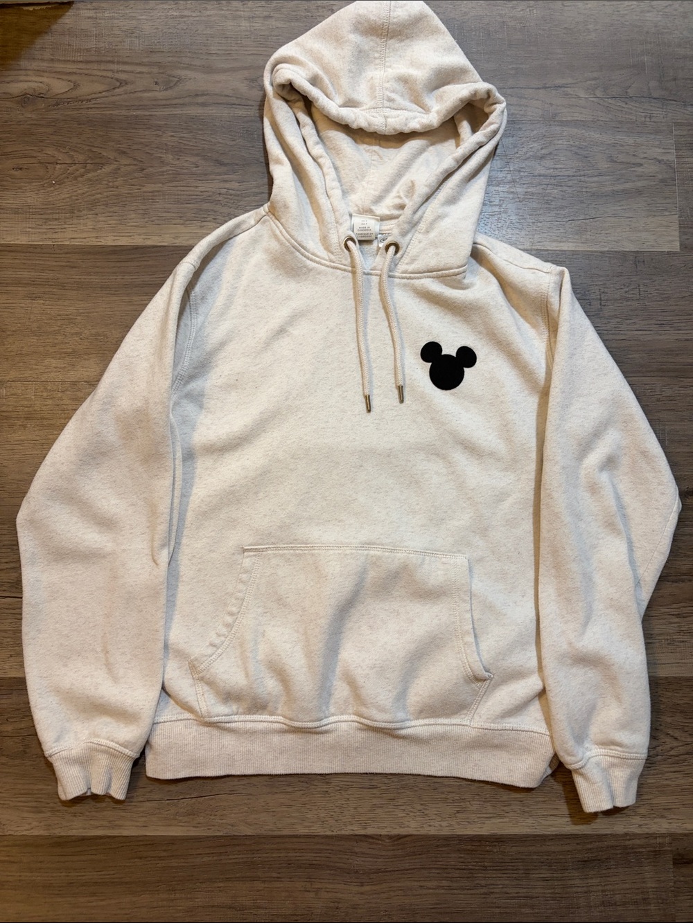 Disney‎ x H&M Cream Hoodie with Black Mickey Mouse Logo Tag Minimalist